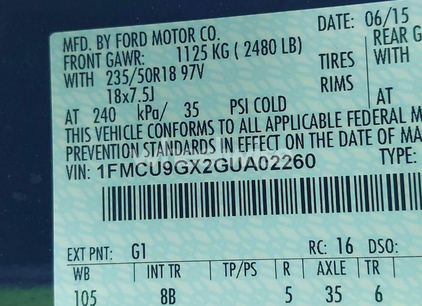 Photo 9 of 2016 Ford Escape SE (VIN 1FMCU9GX2GUA02260)