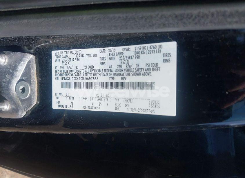 Photo 9 of 2016 Ford Escape SE (VIN 1FMCU9GX2GUA59753)