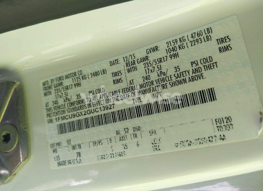 Photo 9 of 2016 Ford Escape SE (VIN 1FMCU9GX2GUC13927)