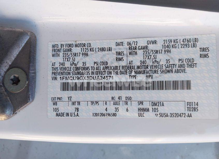 Photo 9 of 2013 Ford Escape SE (VIN 1FMCU9GX3DUA24571)