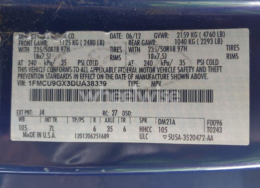 Photo 9 of 2013 Ford Escape SE (VIN 1FMCU9GX3DUA38339)