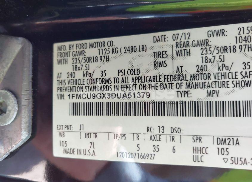 Photo 9 of 2013 Ford Escape SE (VIN 1FMCU9GX3DUA51379)