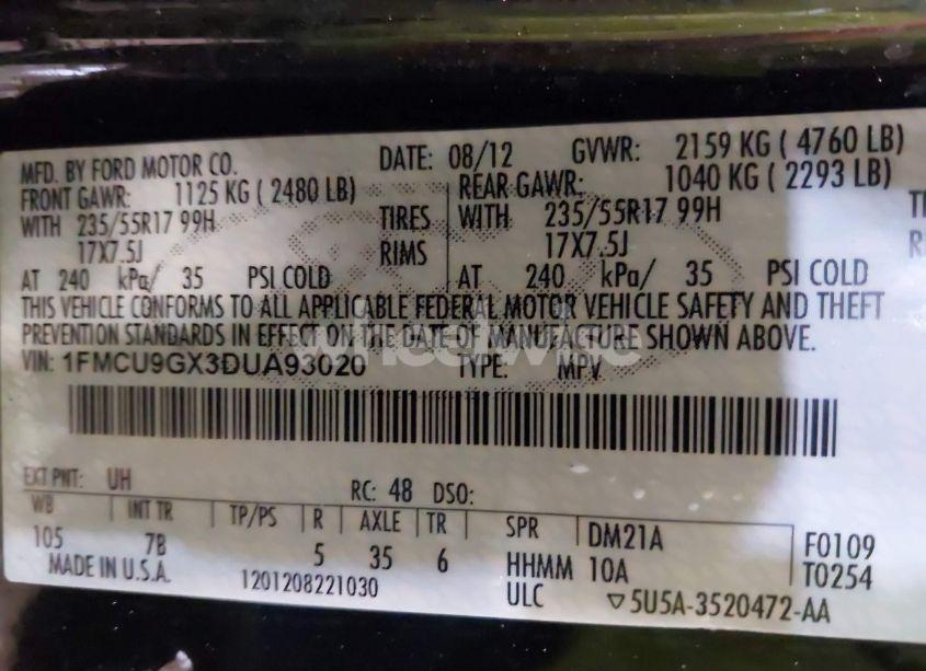 Photo 9 of 2013 Ford Escape SE (VIN 1FMCU9GX3DUA93020)