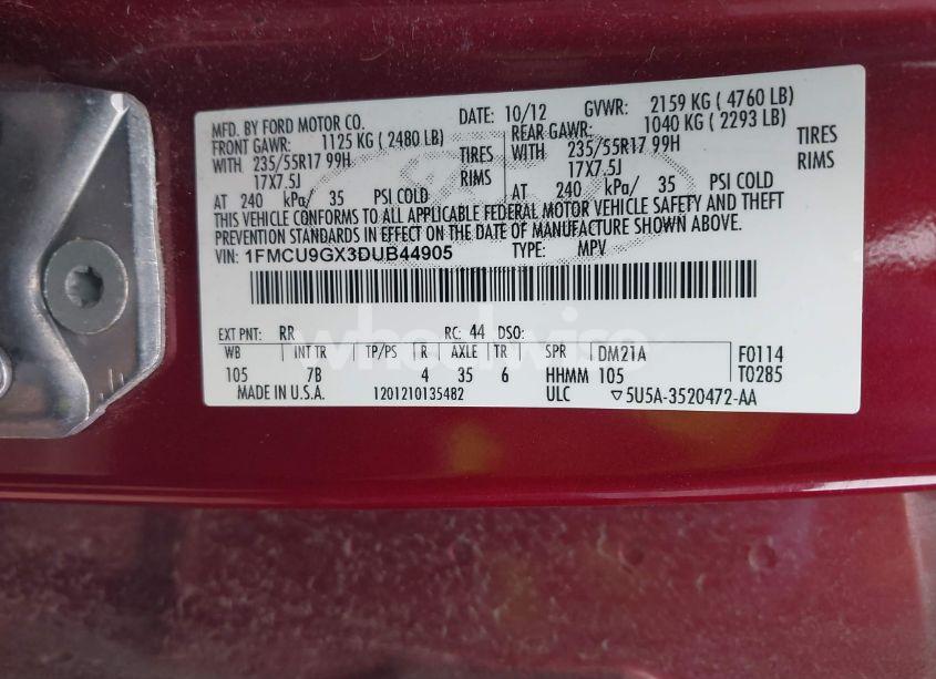 Photo 9 of 2013 Ford Escape SE (VIN 1FMCU9GX3DUB44905)