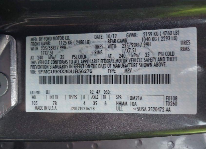 Photo 9 of 2013 Ford Escape SE (VIN 1FMCU9GX3DUB56276)