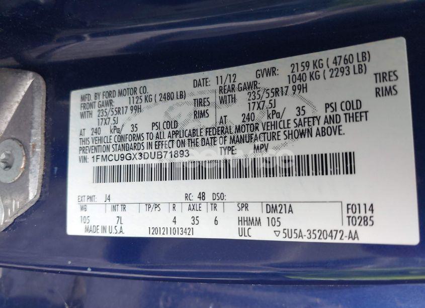 Photo 9 of 2013 Ford Escape SE (VIN 1FMCU9GX3DUB71893)