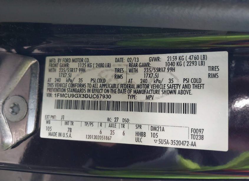 Photo 9 of 2013 Ford Escape SE (VIN 1FMCU9GX3DUC67930)