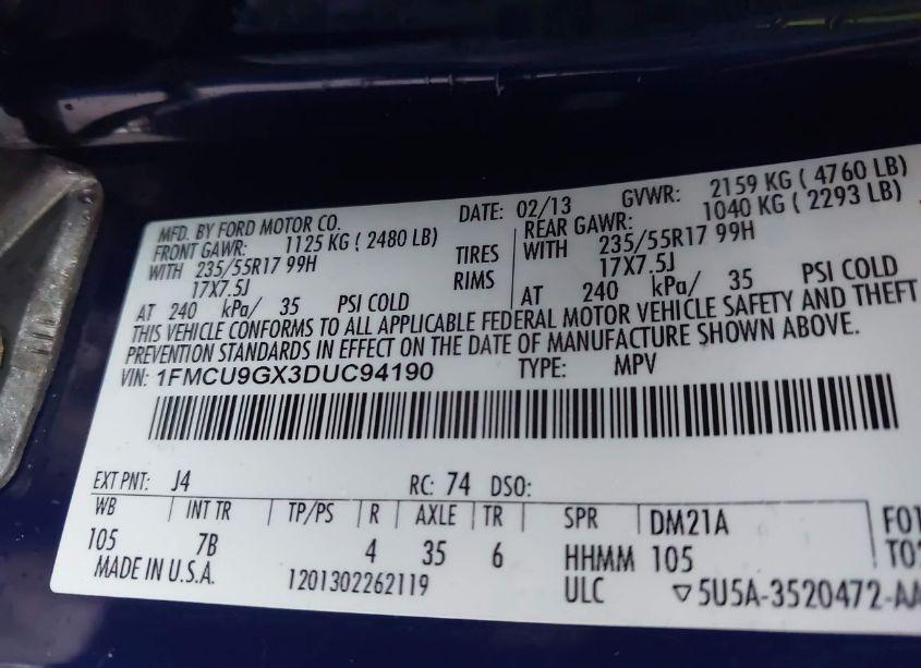 Photo 9 of 2013 Ford Escape SE (VIN 1FMCU9GX3DUC94190)