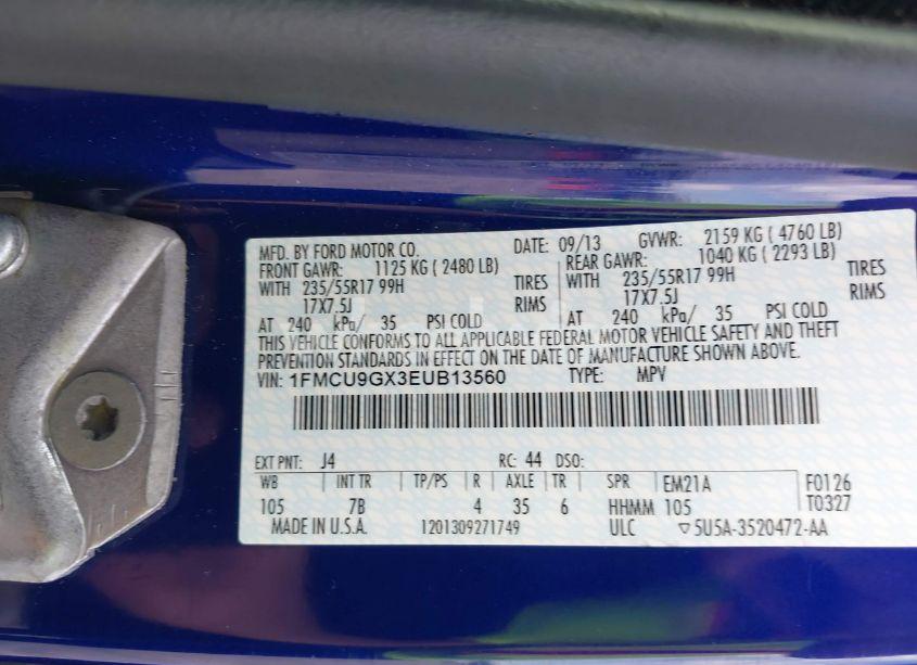 Photo 9 of 2014 Ford Escape SE (VIN 1FMCU9GX3EUB13560)