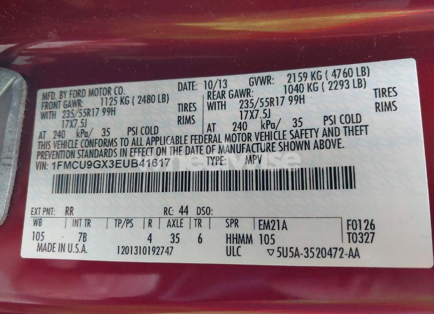 Photo 9 of 2014 Ford Escape SE (VIN 1FMCU9GX3EUB41617)