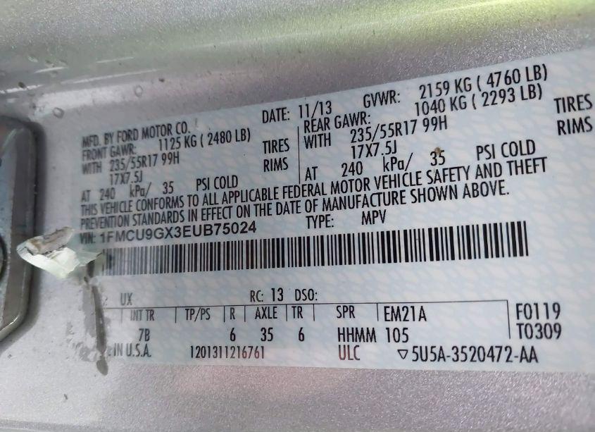 Photo 9 of 2014 Ford Escape SE (VIN 1FMCU9GX3EUB75024)