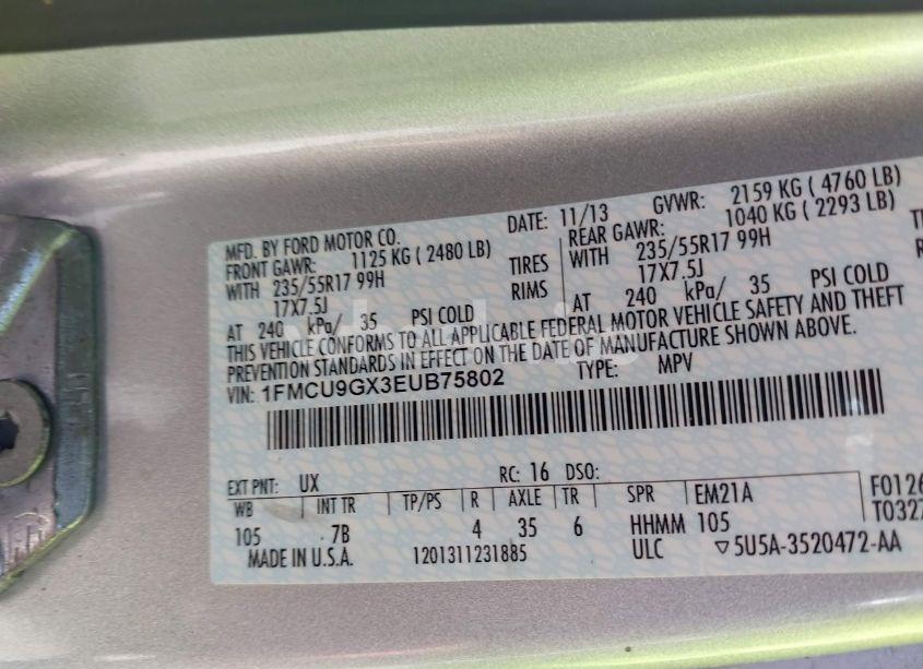 Photo 9 of 2014 Ford Escape SE (VIN 1FMCU9GX3EUB75802)