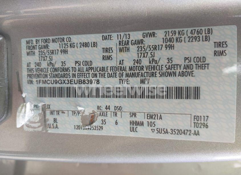 Photo 9 of 2014 Ford Escape SE (VIN 1FMCU9GX3EUB83978)