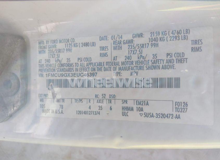 Photo 9 of 2014 Ford Escape SE (VIN 1FMCU9GX3EUC46397)