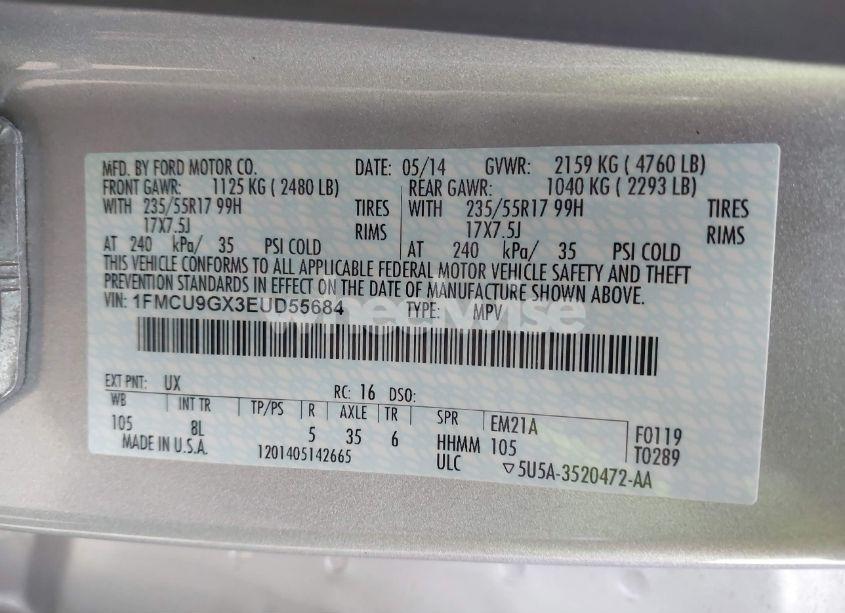 Photo 9 of 2014 Ford Escape SE (VIN 1FMCU9GX3EUD55684)