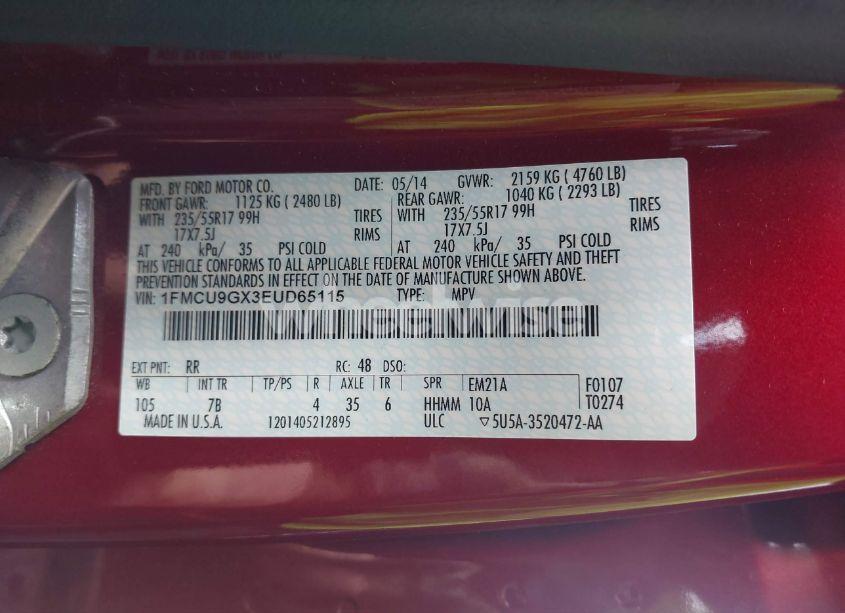 Photo 9 of 2014 Ford Escape SE (VIN 1FMCU9GX3EUD65115)