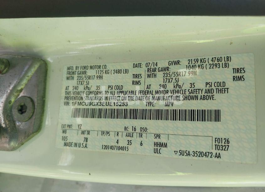 Photo 9 of 2014 Ford Escape SE (VIN 1FMCU9GX3EUE15253)