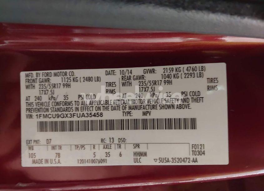 Photo 9 of 2015 Ford Escape SE (VIN 1FMCU9GX3FUA35458)