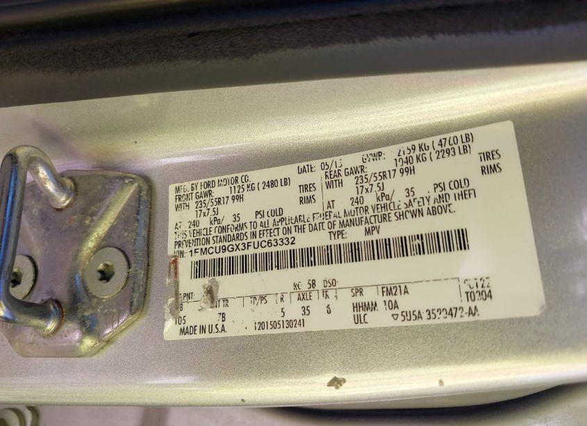 Photo 9 of 2015 Ford Escape SE (VIN 1FMCU9GX3FUC63332)