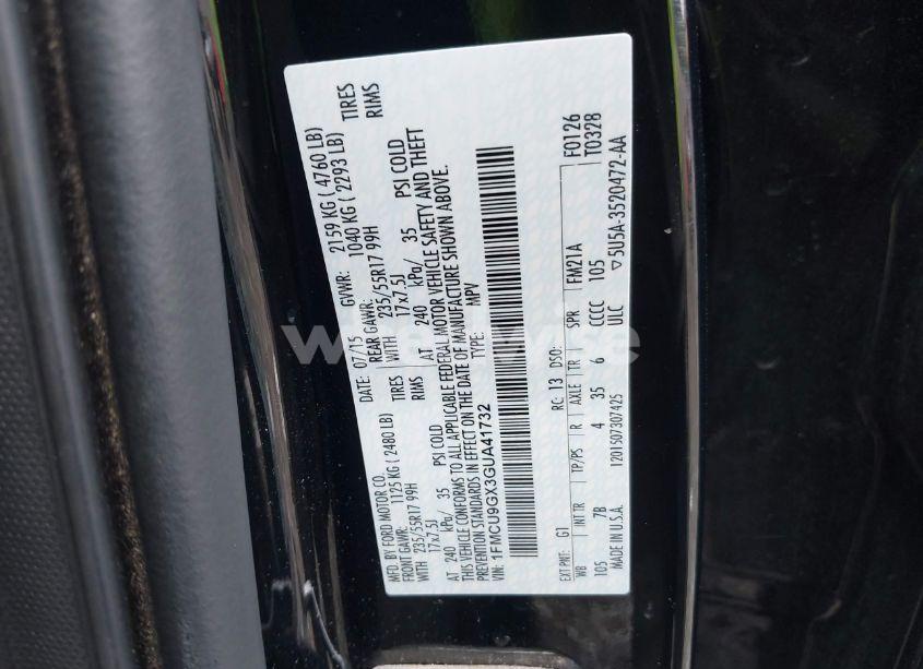 Photo 9 of 2016 Ford Escape SE (VIN 1FMCU9GX3GUA41732)