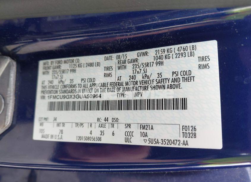 Photo 9 of 2016 Ford Escape SE (VIN 1FMCU9GX3GUA50964)