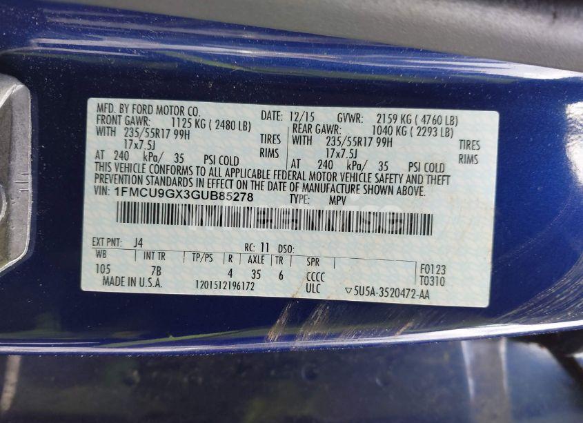 Photo 9 of 2016 Ford Escape SE (VIN 1FMCU9GX3GUB85278)