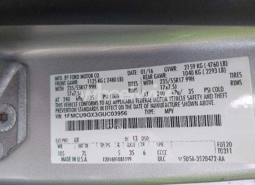 Photo 9 of 2016 Ford Escape SE (VIN 1FMCU9GX3GUC03956)