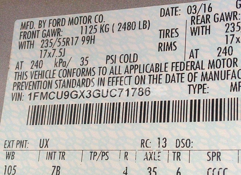 Photo 9 of 2016 Ford Escape SE (VIN 1FMCU9GX3GUC71786)