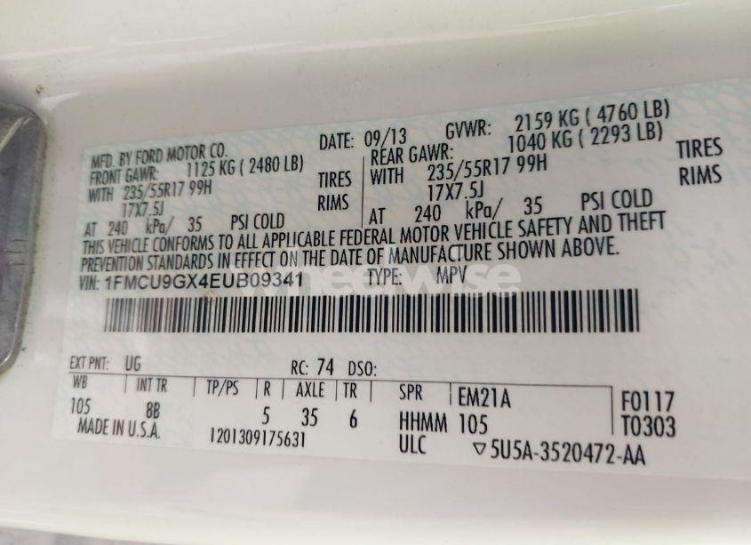 Photo 9 of 2014 Ford Escape SE (VIN 1FMCU9GX4EUB09341)