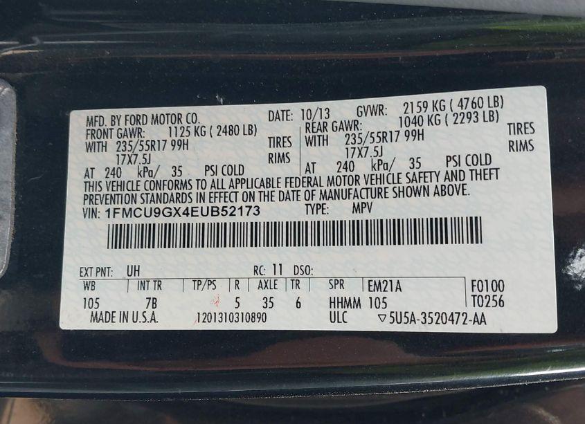 Photo 9 of 2014 Ford Escape SE (VIN 1FMCU9GX4EUB52173)