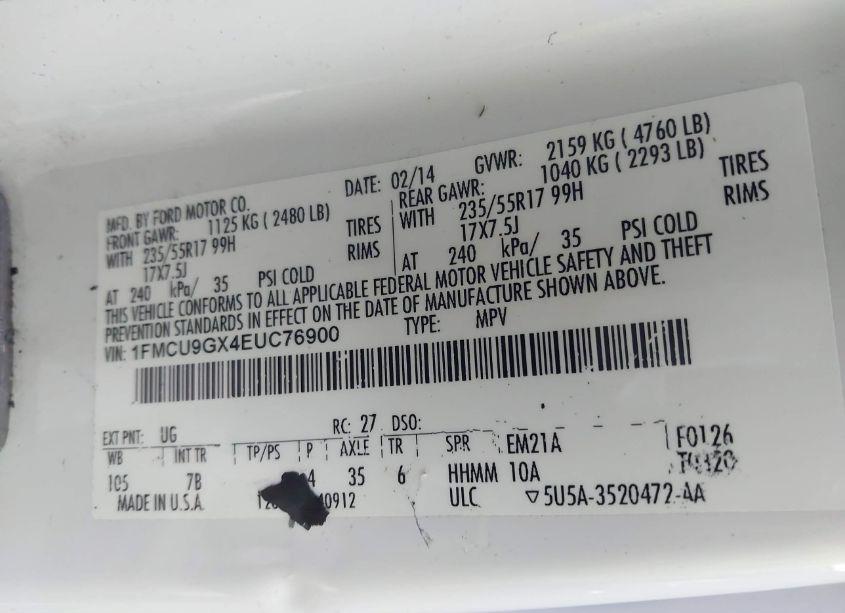 Photo 9 of 2014 Ford Escape SE (VIN 1FMCU9GX4EUC76900)