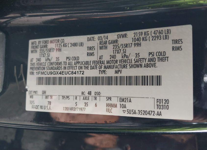 Photo 9 of 2014 Ford Escape SE (VIN 1FMCU9GX4EUC84172)