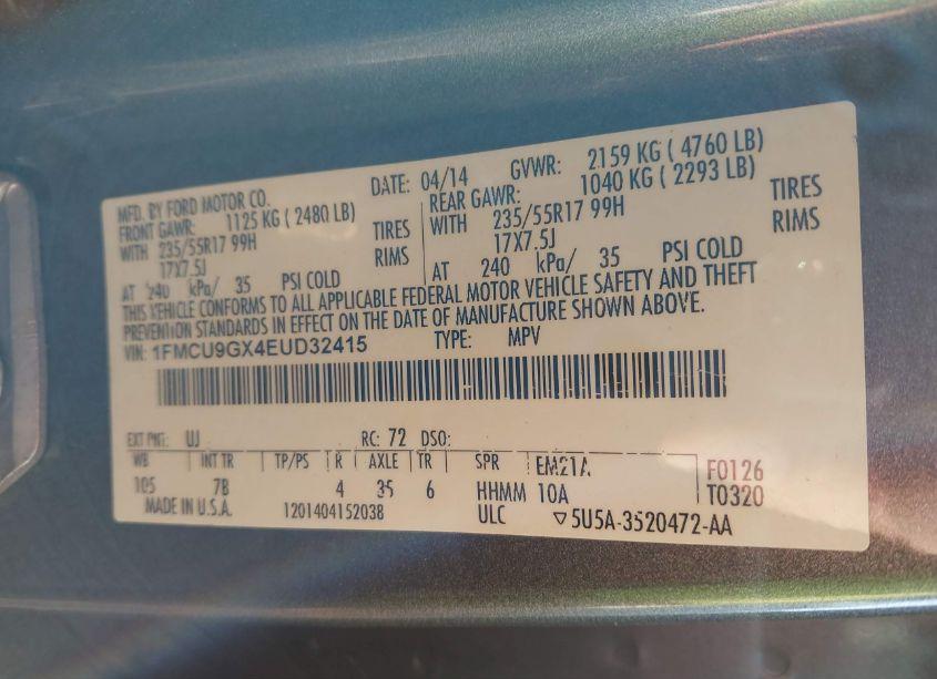 Photo 9 of 2014 Ford Escape SE (VIN 1FMCU9GX4EUD32415)