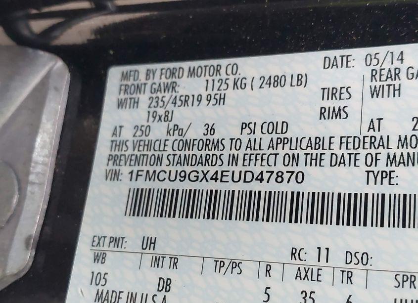 Photo 9 of 2014 Ford Escape SE (VIN 1FMCU9GX4EUD47870)