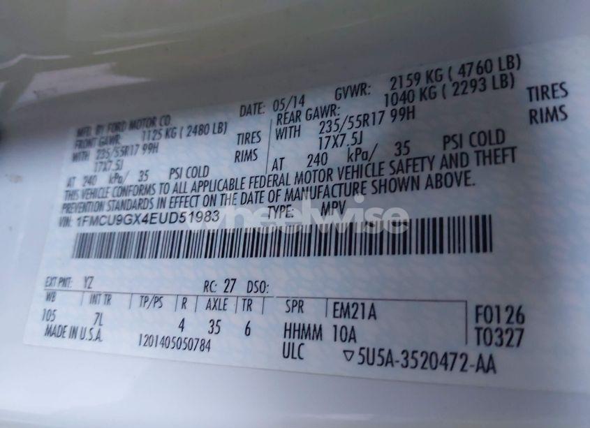 Photo 9 of 2014 Ford Escape SE (VIN 1FMCU9GX4EUD51983)