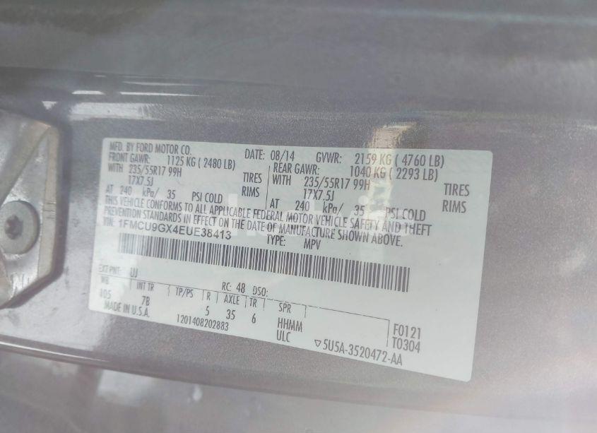 Photo 9 of 2014 Ford Escape SE (VIN 1FMCU9GX4EUE38413)