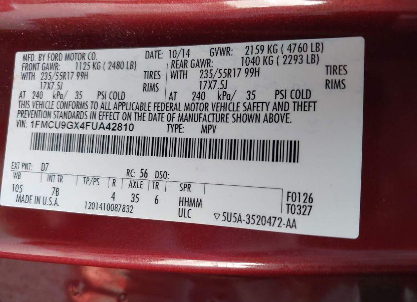 Photo 9 of 2015 Ford Escape SE (VIN 1FMCU9GX4FUA42810)