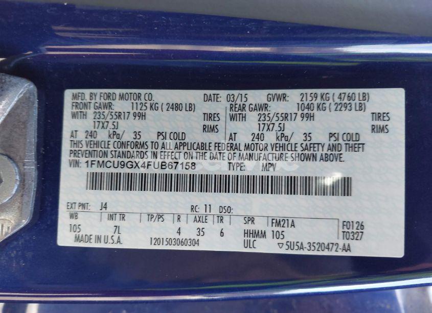 Photo 9 of 2015 Ford Escape SE (VIN 1FMCU9GX4FUB67158)