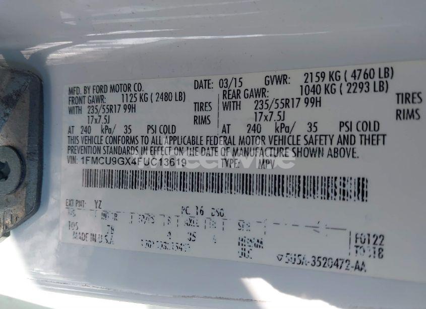 Photo 9 of 2015 Ford Escape SE (VIN 1FMCU9GX4FUC13619)