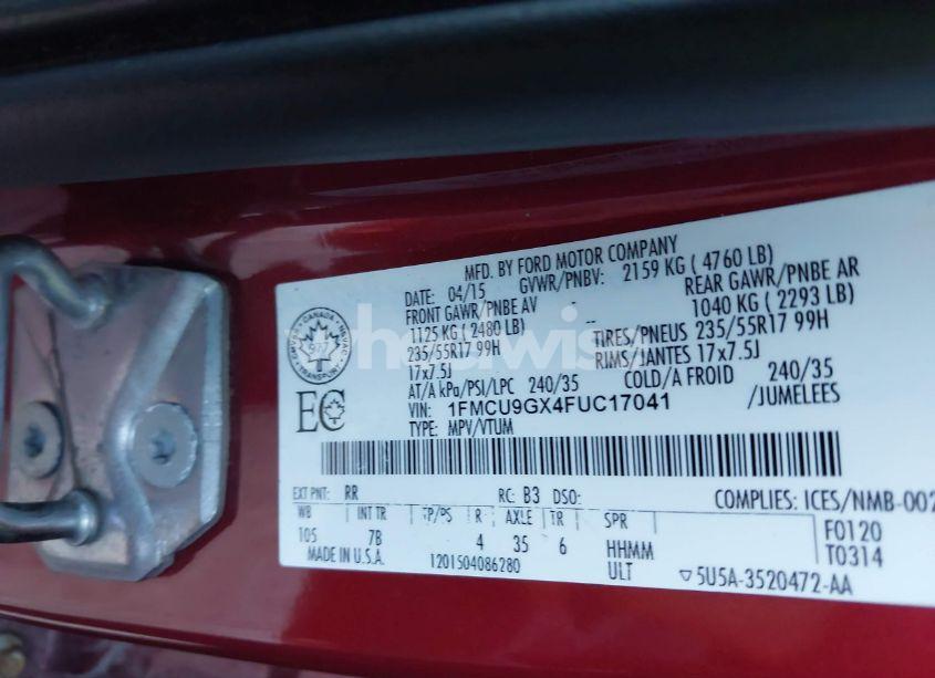 Photo 9 of 2015 Ford Escape SE (VIN 1FMCU9GX4FUC17041)