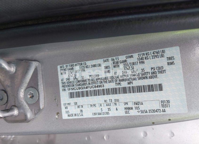 Photo 9 of 2015 Ford Escape SE (VIN 1FMCU9GX4FUC84903)