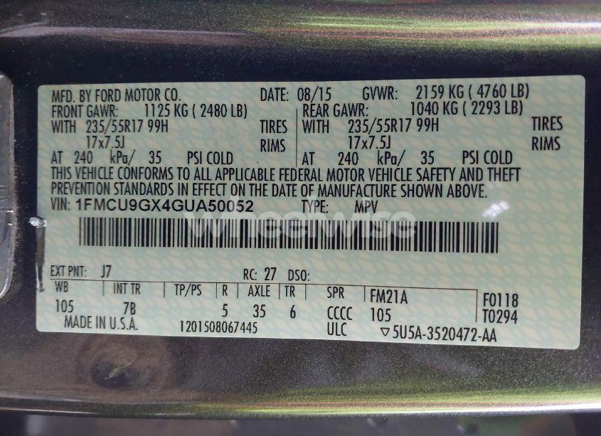 Photo 9 of 2016 Ford Escape SE (VIN 1FMCU9GX4GUA50052)