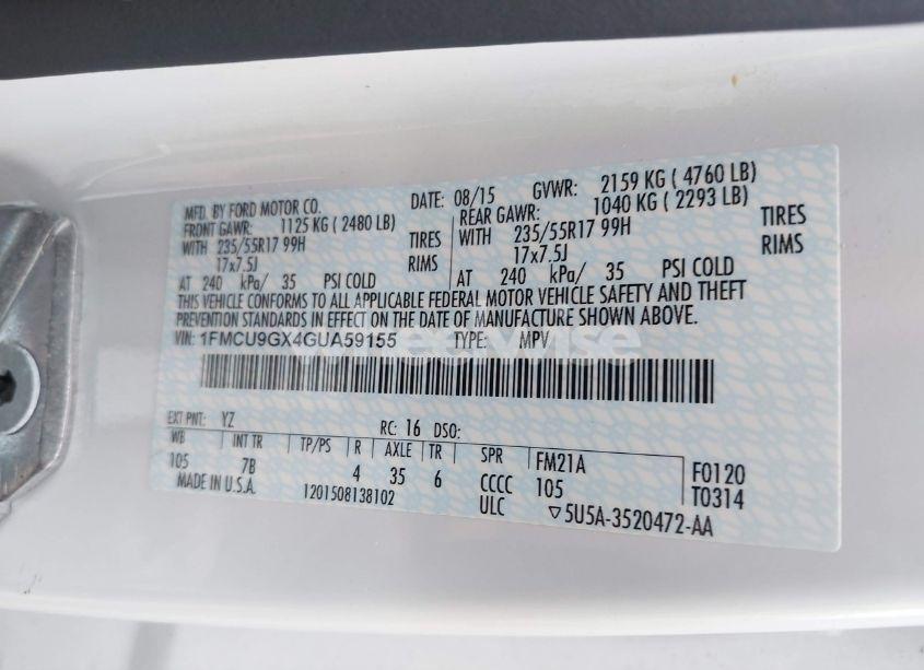 Photo 9 of 2016 Ford Escape SE (VIN 1FMCU9GX4GUA59155)