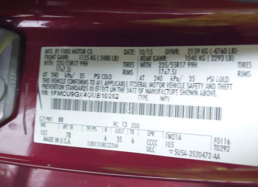 Photo 9 of 2016 Ford Escape SE (VIN 1FMCU9GX4GUB10282)