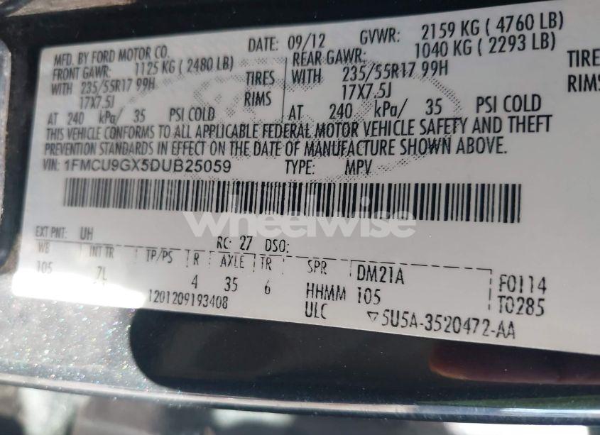 Photo 9 of 2013 Ford Escape SE (VIN 1FMCU9GX5DUB25059)