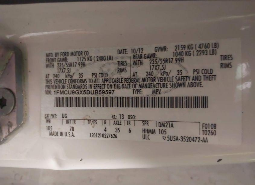 Photo 9 of 2013 Ford Escape SE (VIN 1FMCU9GX5DUB59597)