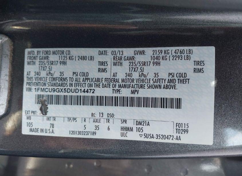 Photo 9 of 2013 Ford Escape SE (VIN 1FMCU9GX5DUD14472)