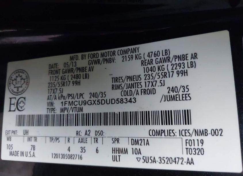 Photo 9 of 2013 Ford Escape SE (VIN 1FMCU9GX5DUD58343)