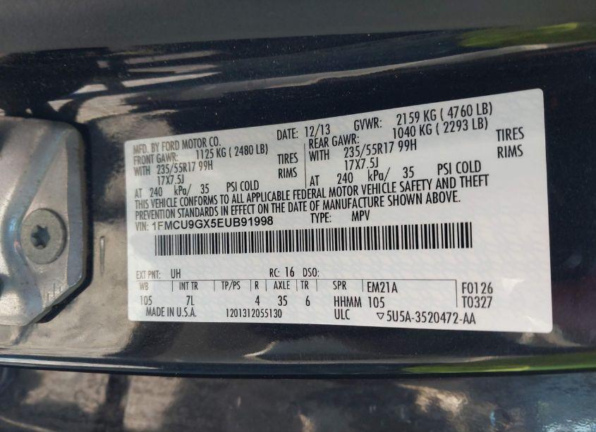 Photo 9 of 2014 Ford Escape SE (VIN 1FMCU9GX5EUB91998)