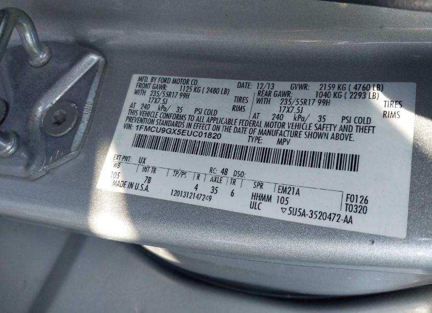 Photo 9 of 2014 Ford Escape SE (VIN 1FMCU9GX5EUC01820)